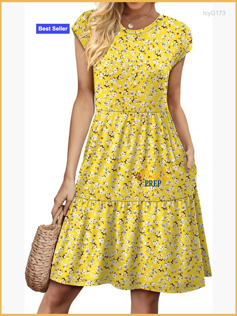 Cap Sleeve Tiered Sundress With Pockets, Casual Swing Dress For Summer